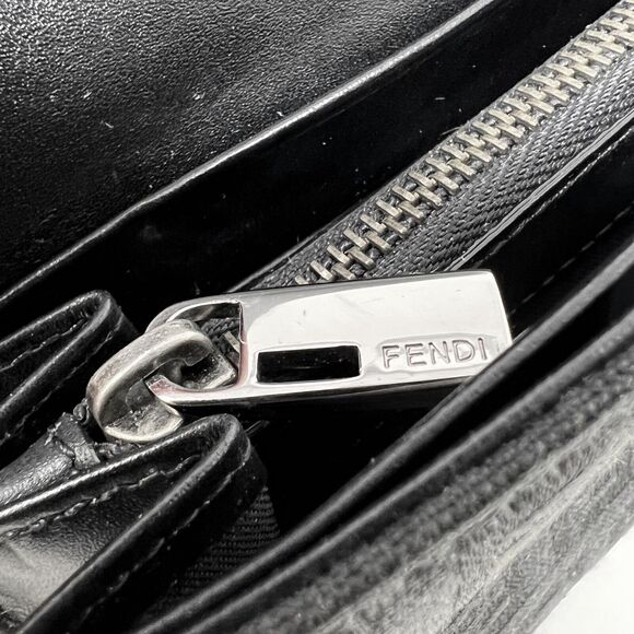 Fendi Zucca FF Canvas Baguette Clutch Black Logo Wallet Bag Vintage Italy - Picture 7 of 10